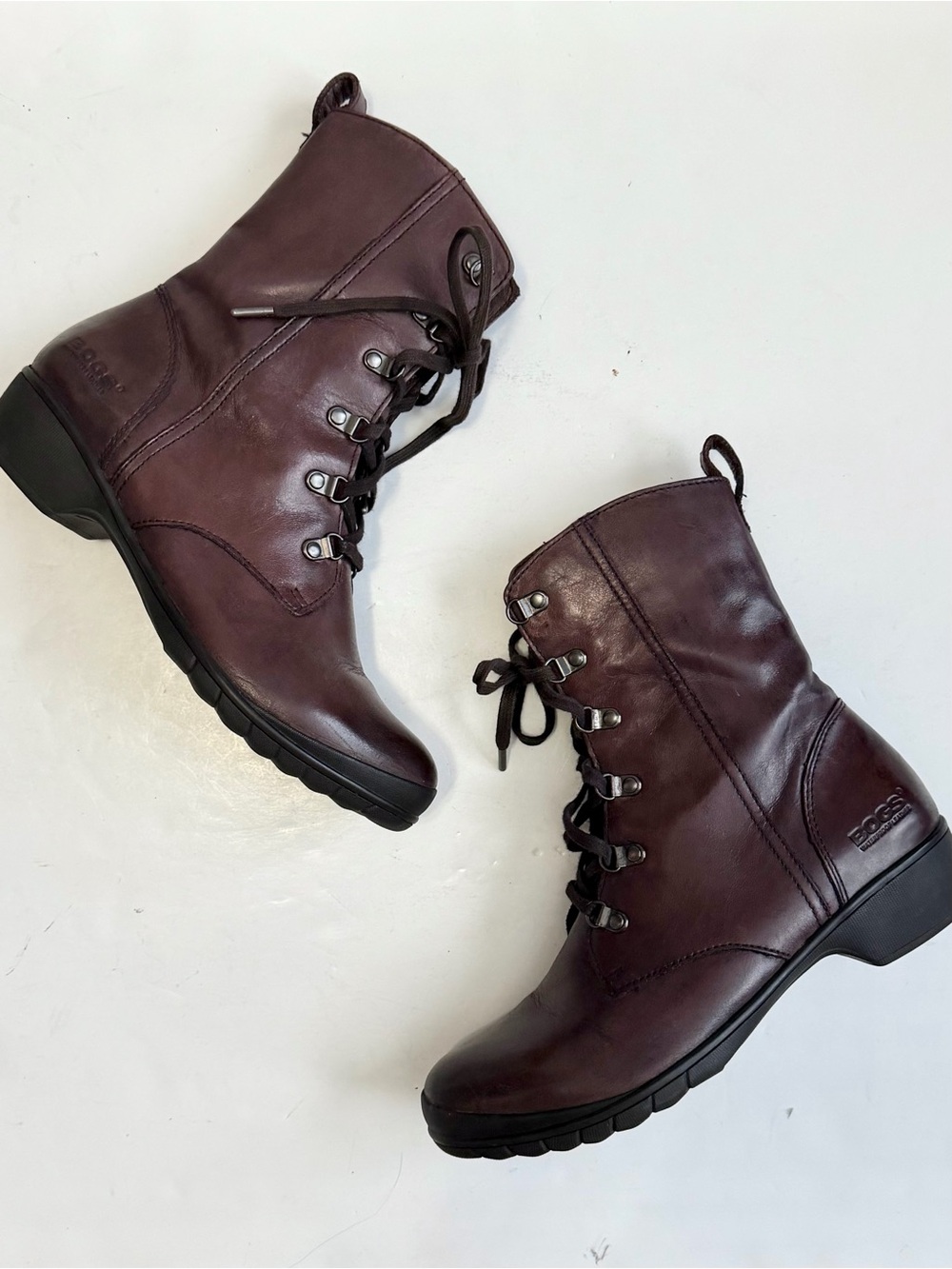 Bogs Carrie Mid Lace Lace Up Waterproof Leather Cordovan Boots US 8